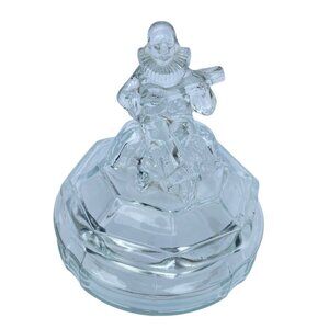 1930s LE Smith Minstrel Depression Glass Vanity Powder Jar Trinket Box